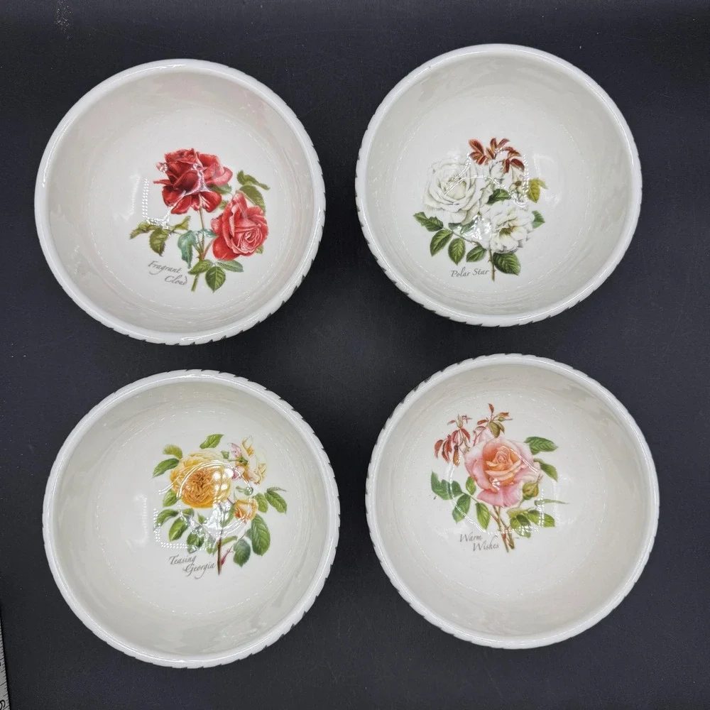 Vintage 2004 Portmeirion Botanic Roses Cereal Bowls Set of 4 Fragrant Cloud